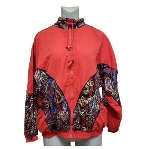 90s Solare Sporta multi-color paisley print red windbreaker jacket . Large